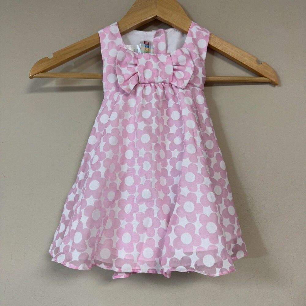 Pink Floral Dress Baby Girls 12 Months Party Formal Event Bow Sash Cute Summer